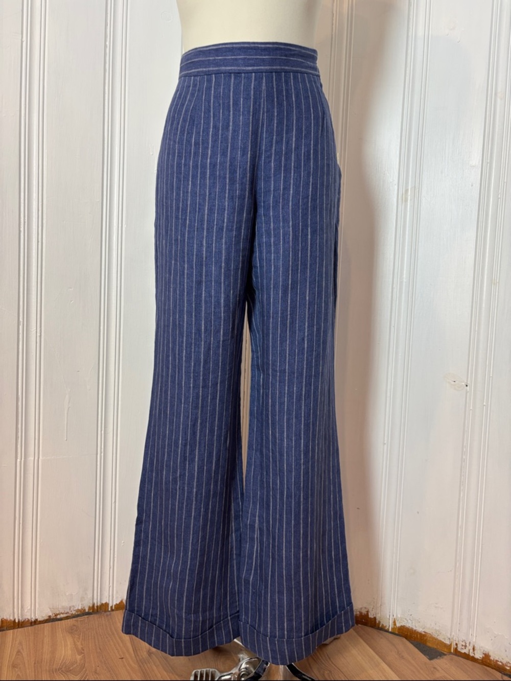 Ralph Lauren Navy Pinstripe Wide-Leg Pants